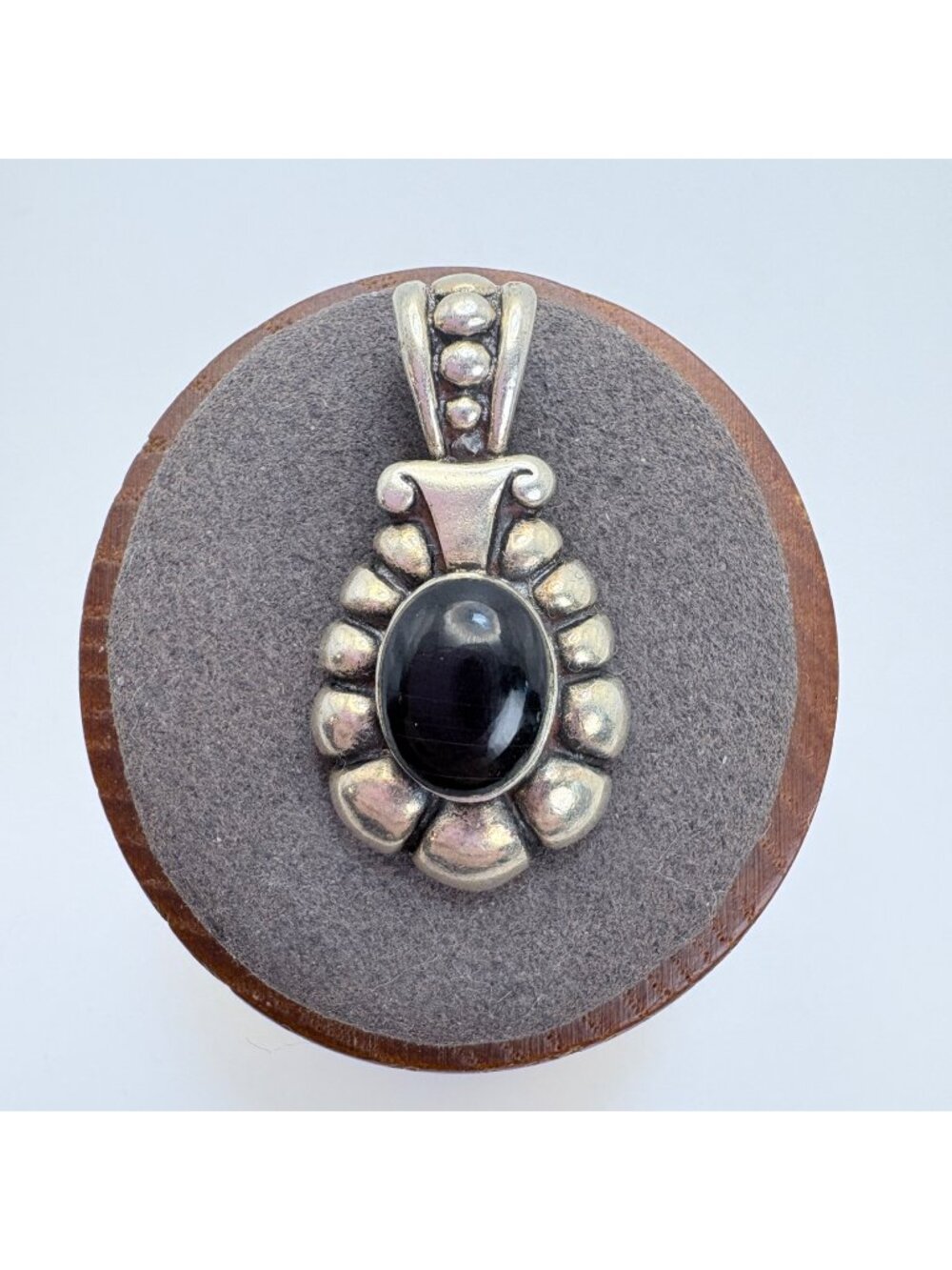 Black Onyx Silver Plated Bezel Set Beaded Design Pendant Size 1.25" Length